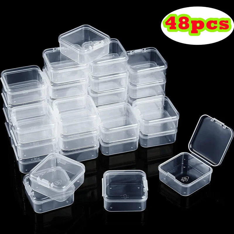 48PCS Mini Clear Plastic Storage Containers with Lids for Beads Jewelry Tools