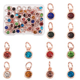 48PCS 12 Colors Alloy Rhinestone Charms for Pendants Birthstone Style Flat Round
