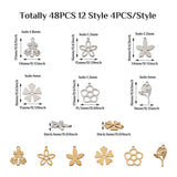 48Pcs 304 Stainless Steel Flower Pendants Mixed Metal Charms for DIY Jewelry