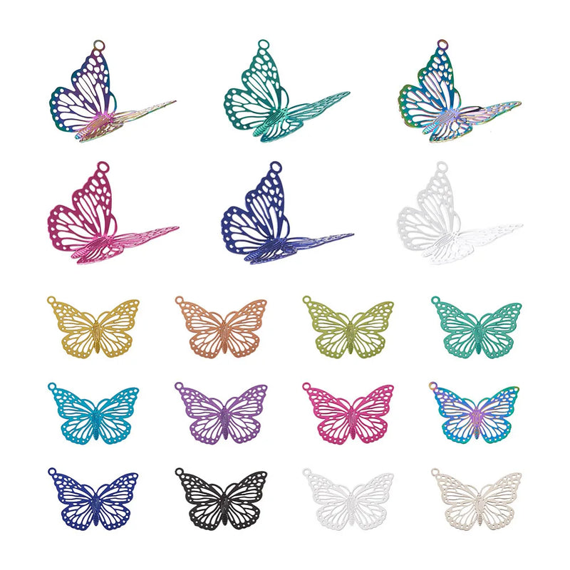 48Pcs Stainless Steel Butterfly Dangle Charms for DIY Jewelry Making