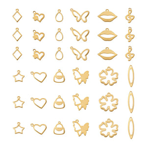 48Pcs Golden 201 Stainless Steel Charms Necklace Bracelet Pendant DIY Making