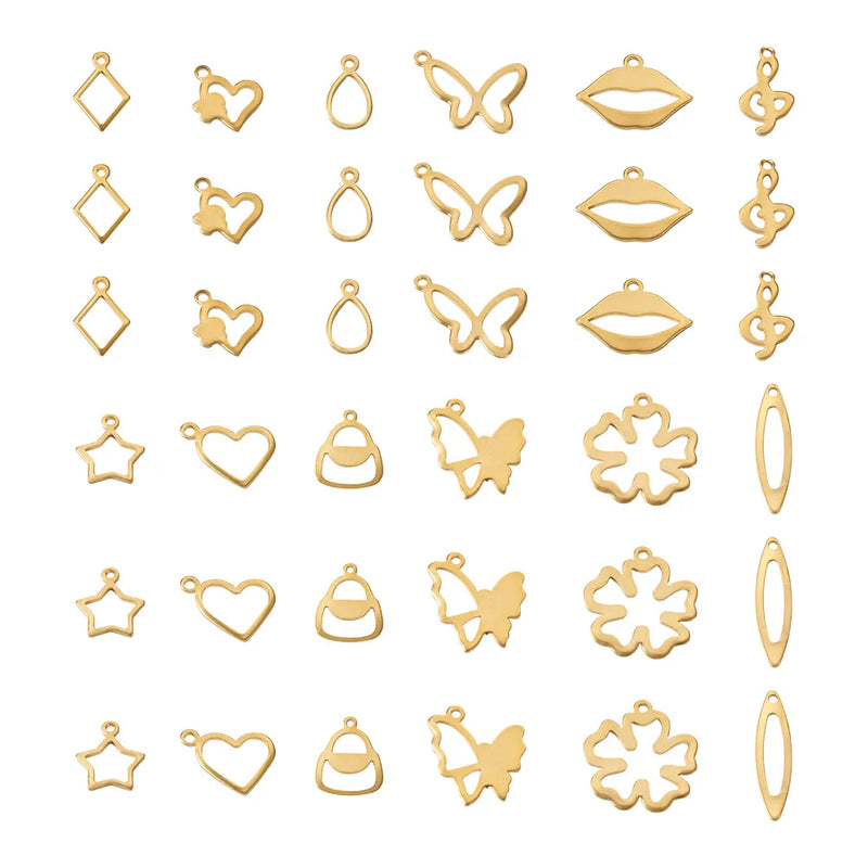 48Pcs Golden 201 Stainless Steel Charms Necklace Bracelet Pendant DIY Making