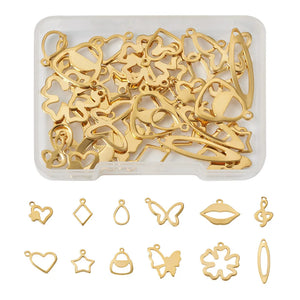 48Pcs Golden 201 Stainless Steel Charms Necklace Bracelet Pendant DIY Making