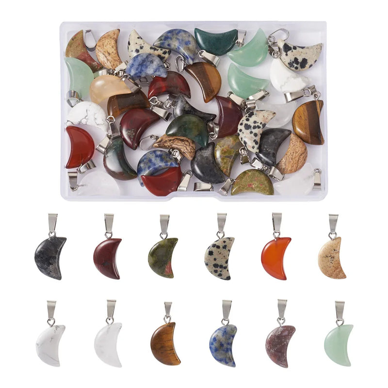 48Pcs Assorted Turquoise Quartz Charms Moon Pendant for DIY Jewelry Making