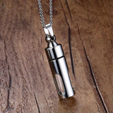 48mm Steel Glass Tube Urn Pendant Necklace for Ashes Hair Ash Holder Casket