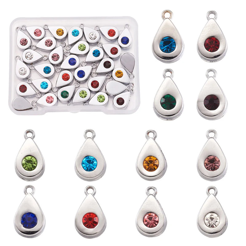 48pcs Platinum Plated Glass Rhinestone Charms for DIY Jewelry Making