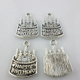 48pcs Tibetan Silver Happy Birthday Cake Charms Crafts Pendants Beads 15x22mm