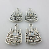 48pcs Tibetan Silver Happy Birthday Cake Charms Crafts Pendants Beads 15x22mm