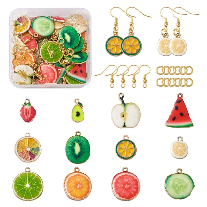 48pcs Fruit Theme Enamel Pendants DIY Earrings Kit with Hooks & Rings