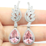 Deluxe Pink Kunzite Zircon Silver Earrings, 10.6g