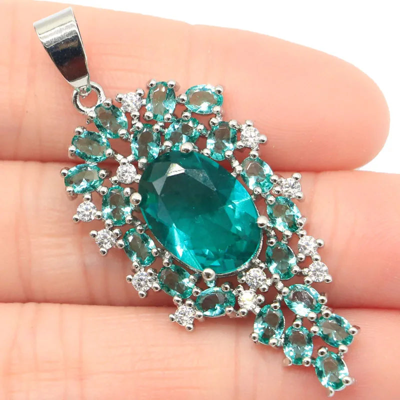 Purple Amethyst Rich Aquamarine CZ Silver Pendant for Wedding