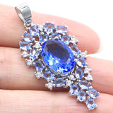 Gorgeous Long Sapphire Tanzanite CZ Silver Pendant