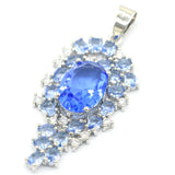 Gorgeous Long Sapphire Tanzanite CZ Silver Pendant