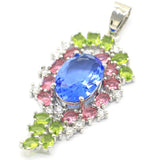 Violet Tanzanite Green Peridot Pink Tourmaline Red Blood Ruby CZ Silver Pendant