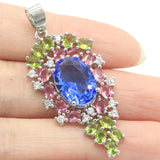 Violet Tanzanite Green Peridot Pink Tourmaline Red Blood Ruby CZ Silver Pendant