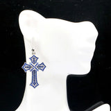 Classic Long Cross Queen Tanzanite CZ Silver Earrings