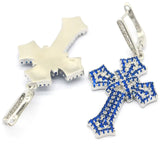 Classic Long Cross Queen Tanzanite CZ Silver Earrings