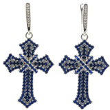 Classic Long Cross Queen Tanzanite CZ Silver Earrings