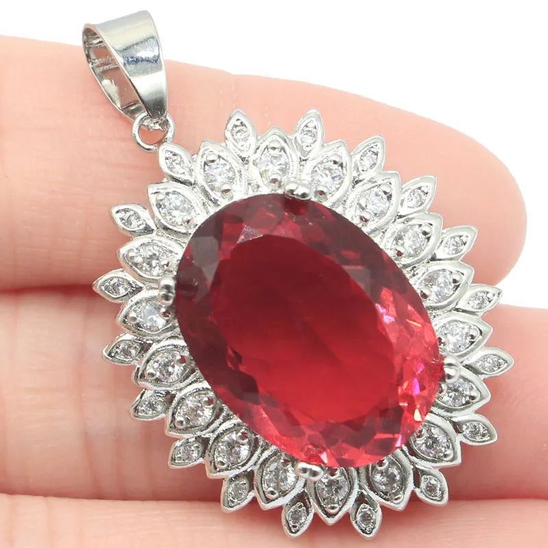 Pink Raspberry Rhodolite Garnet CZ Jewelry Set for Sister Dating