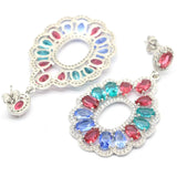 Violet Tanzanite Rhodolite Garnet Aquamarine Silver Earrings