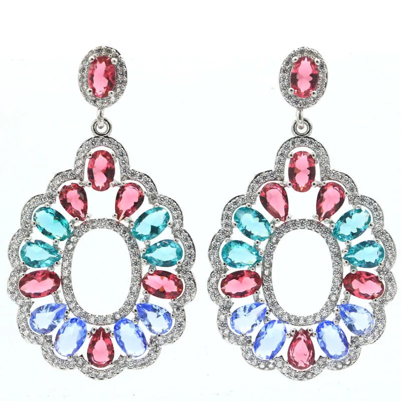 Violet Tanzanite Rhodolite Garnet Aquamarine Silver Earrings