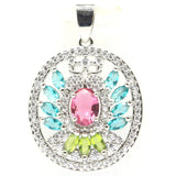 Aquamarine Pink Tourmaline Peridot Spinel CZ Wedding Pendant