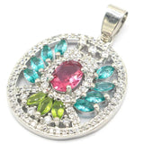 Aquamarine Pink Tourmaline Peridot Spinel CZ Wedding Pendant