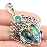 12g Fire Rainbow Titanium Quartz Goddess Face Green Pendant