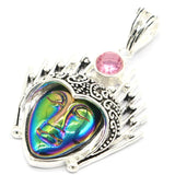 12g Fire Rainbow Titanium Quartz Goddess Face Green Pendant