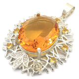 Big Golden Citrine Rhodolite Garnet Aquamarine Tanzanite Silver Pendant
