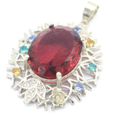 Big Golden Citrine Rhodolite Garnet Aquamarine Tanzanite Silver Pendant