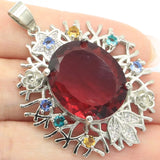 Big Golden Citrine Rhodolite Garnet Aquamarine Tanzanite Silver Pendant