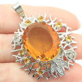 Big Golden Citrine Rhodolite Garnet Aquamarine Tanzanite Silver Pendant