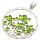 Flowers Green Peridot Rhodolite Garnet Silver Pendant