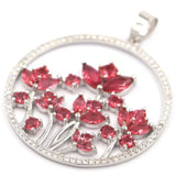 Flowers Green Peridot Rhodolite Garnet Silver Pendant