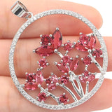 Flowers Green Peridot Rhodolite Garnet Silver Pendant