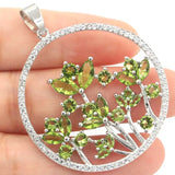 Flowers Green Peridot Rhodolite Garnet Silver Pendant
