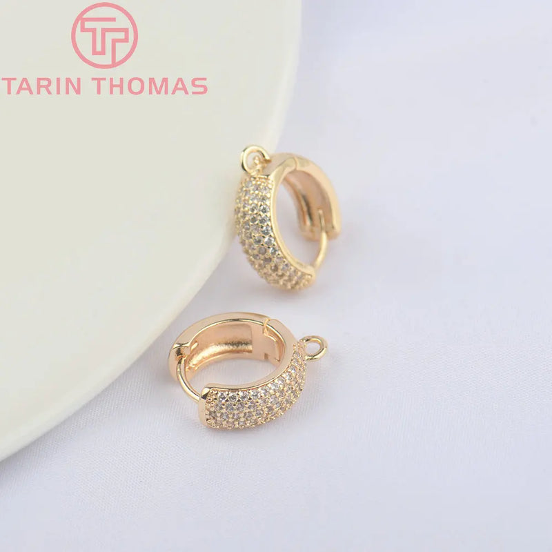 14.5x13MM 24K Brass Zircon Round Earrings Hoop DIY Jewelry Findings