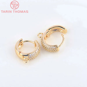 14.5x13MM 24K Brass Zircon Round Earrings Hoop DIY Jewelry Findings