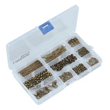 490Pcs Antique Bead Caps Jump Rings Head Pins Ear Wires Jewelry Findings Kit Box