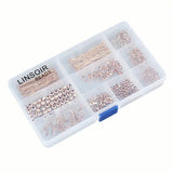 490Pcs Antique Bead Caps Jump Rings Head Pins Ear Wires Jewelry Findings Kit Box
