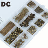 490Pcs Antique Bead Caps Jump Rings Head Pins Ear Wires Jewelry Findings Kit Box
