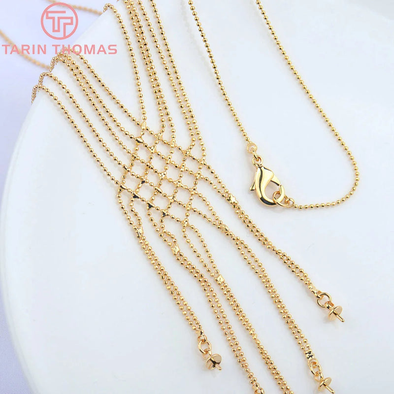 24K Brass Beads Chains 48CM 1MM Necklace DIY Jewelry Findings