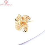 6PCS 15MM 10MM 24K Brass Flower Stud Earrings DIY Jewelry Findings