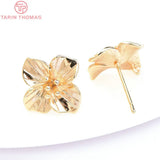 6PCS 15MM 10MM 24K Brass Flower Stud Earrings DIY Jewelry Findings
