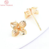 6PCS 15MM 10MM 24K Brass Flower Stud Earrings DIY Jewelry Findings