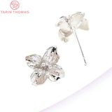 6PCS 15MM 10MM 24K Brass Flower Stud Earrings DIY Jewelry Findings