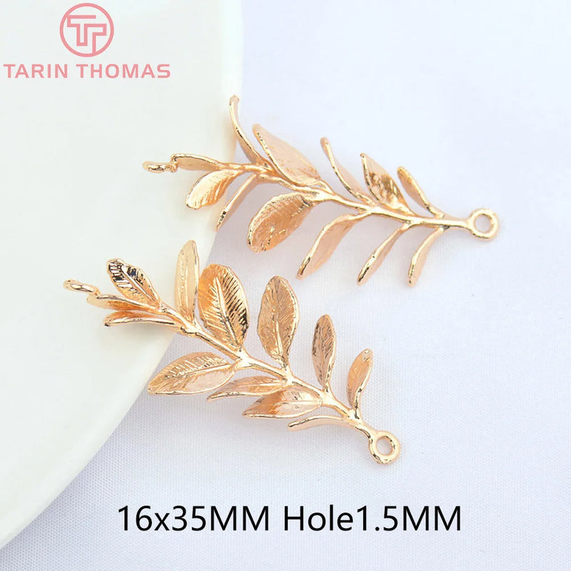 6PCS 16x35MM Champagne Brass Leaf Charms Pendants