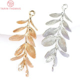 6PCS 16x35MM Champagne Brass Leaf Charms Pendants