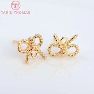 6PCS 13x10MM 24K Plated Bow-Knot Stud Earrings DIY Jewelry Findings